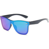 Sunglasses with blue and purple gradient lenses on a white background
